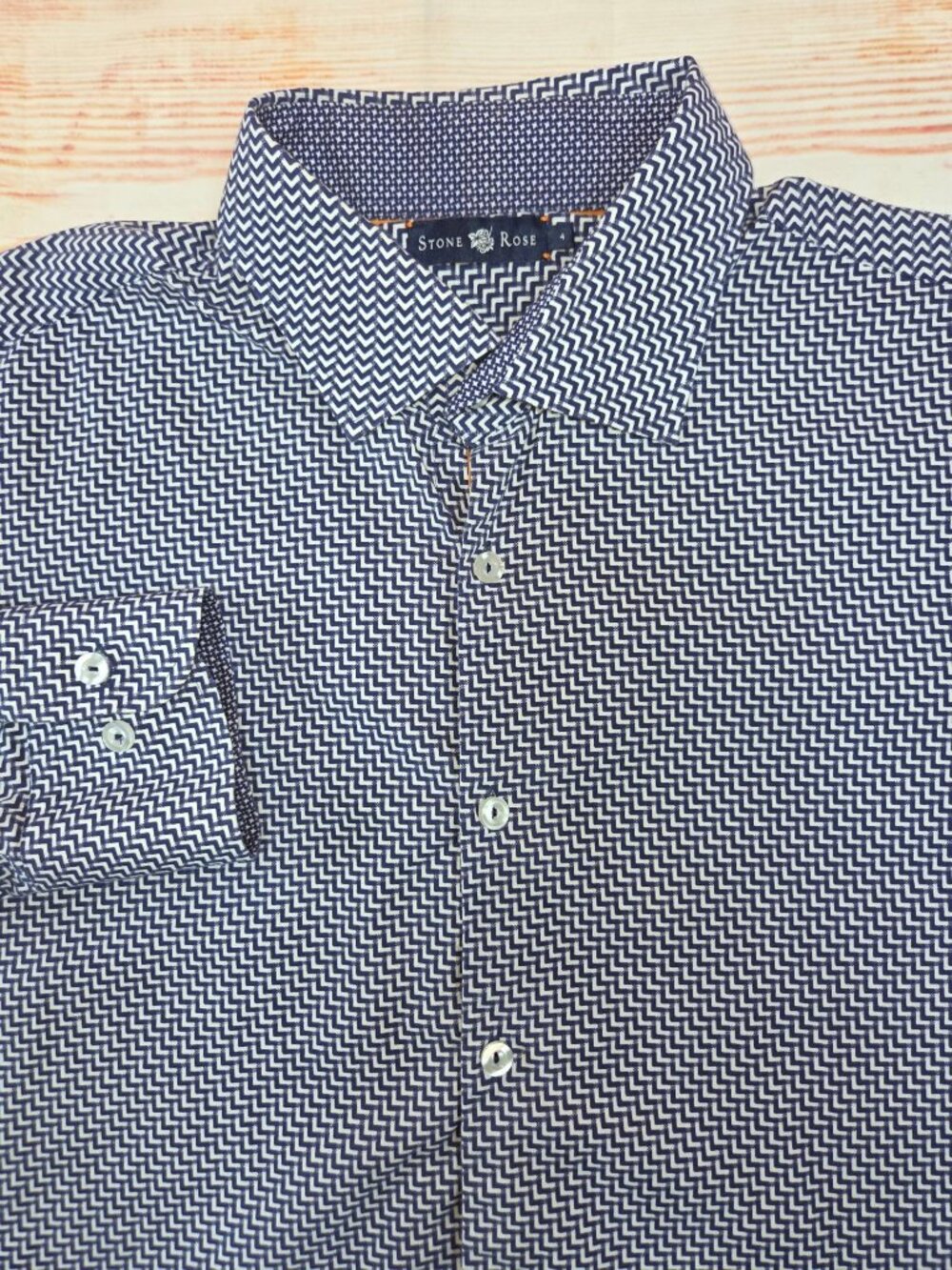 Stone Rose Blue Geometric Long Sleeve Button-Up Shirt 4 (Large)